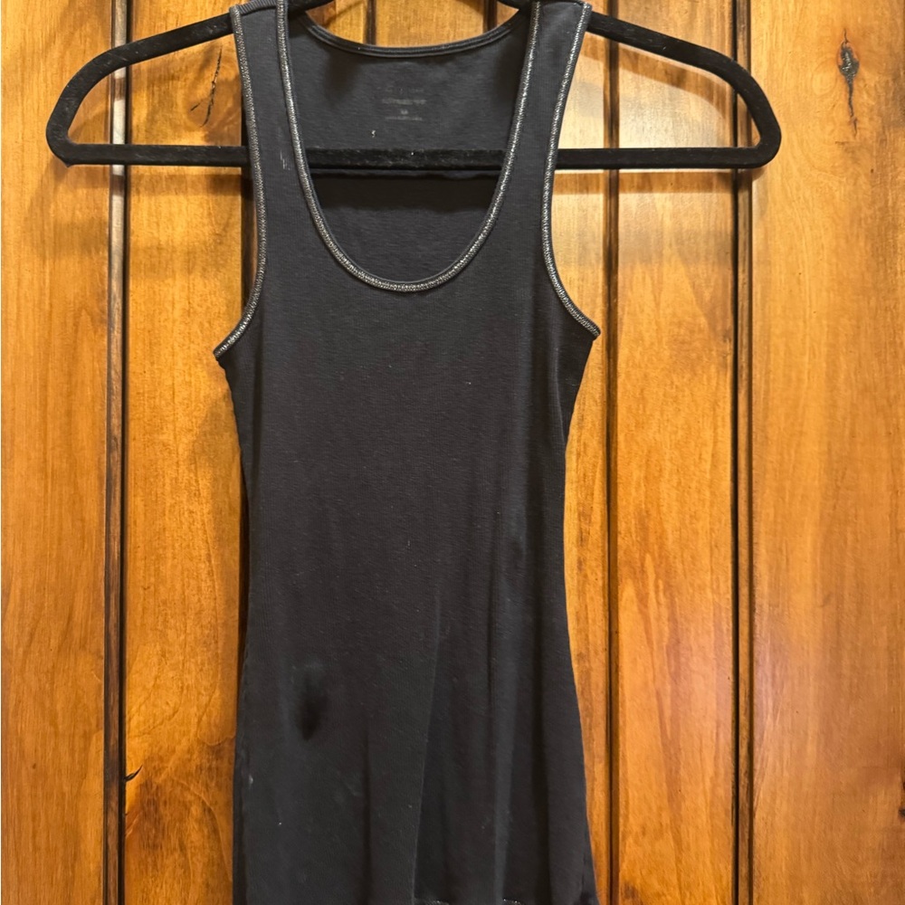 Black Sleeveless Women's Top with Silver Lining